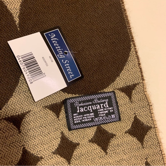 nwt 60s style brown caramel circular mod pattern jacquard tassel scarf - Picture 3 of 5